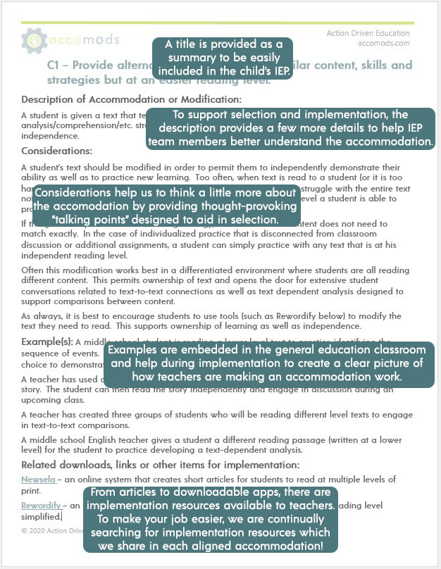 sample accommodation with descriptions