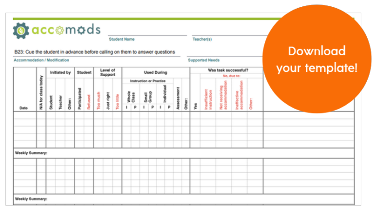 Accomods Adaptation Data Form